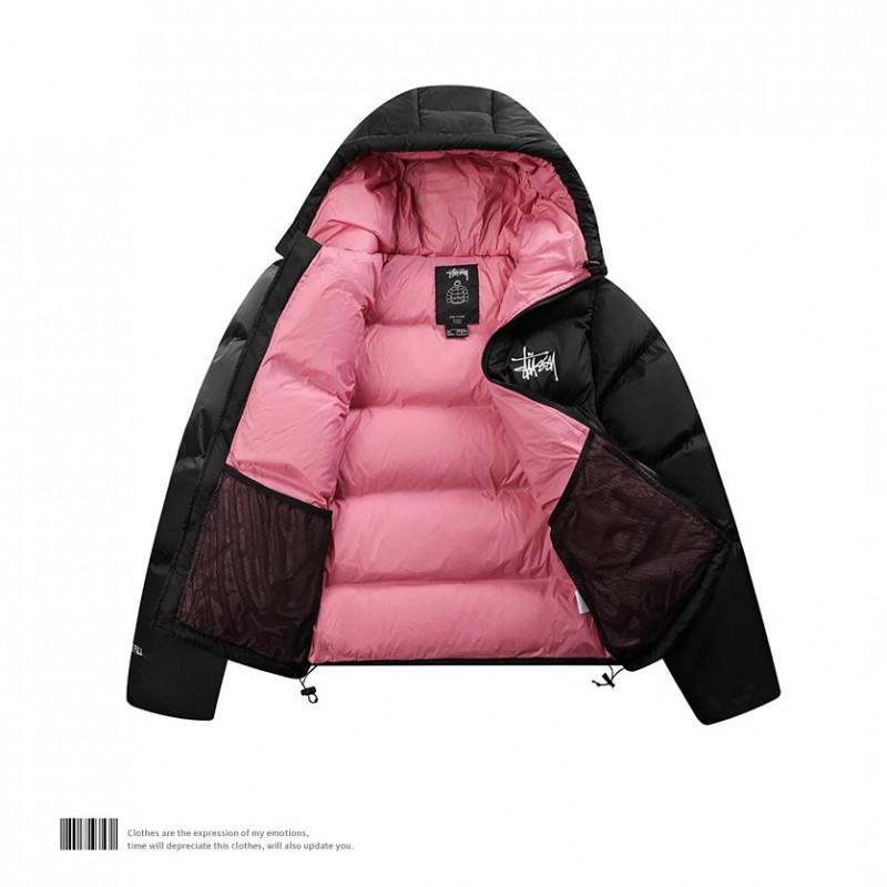 Embroidered Hooded Puffer Jacket Winter Streetwear Loose Fit Couple Coat