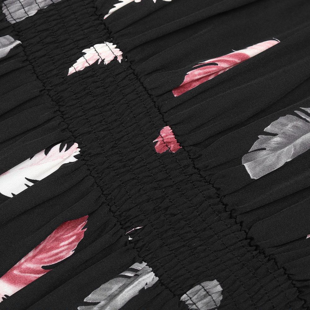 Casual Print Single Breasted Spring Summer Dress Short Sleeve V Neck High Waist Medium Long