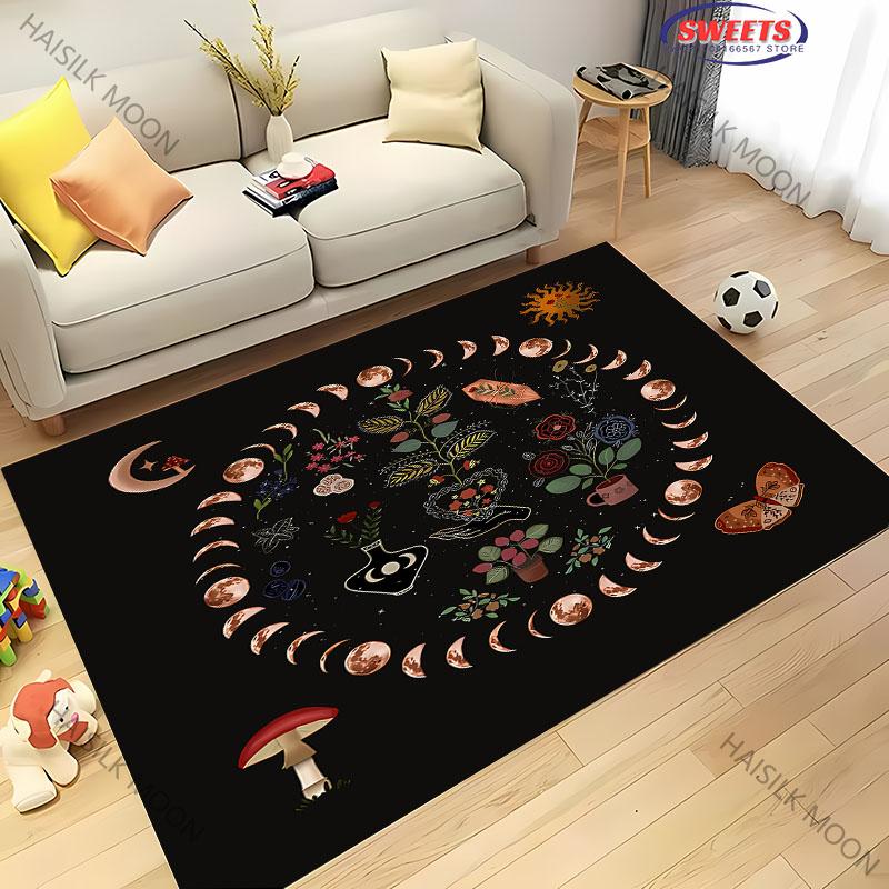 1PC Sun Moon Starry Sky Flower Grass Theme Printed Carpet ! Rug for Living Rooms Bedrooms, Office Areas, Four Seasons Mat Gifts