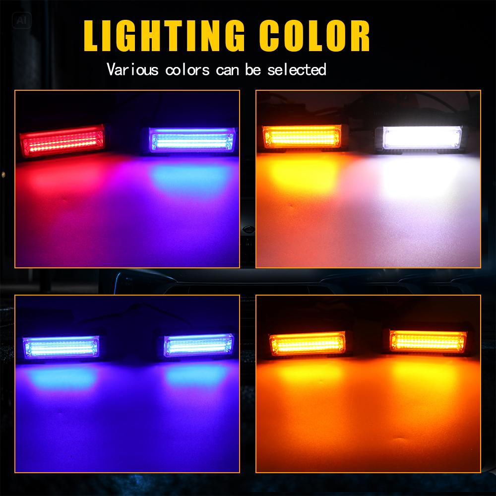 2 in 1 COB Grille Strobe Light 12V Police Strobe Flashing Beacon Blue Red Amber Warning Lights for Vehicles Car Van SUV Offroad