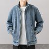 Мужская джинсовая куртка с лацканами и длинными рукавами, однотонное джинсовое пальто с карманами на молнии, свободное универсальное пальто