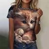 Summer Round Neck 3D Cat Print Top Fashionable Casual Short Sleeved Women's T-shirts
