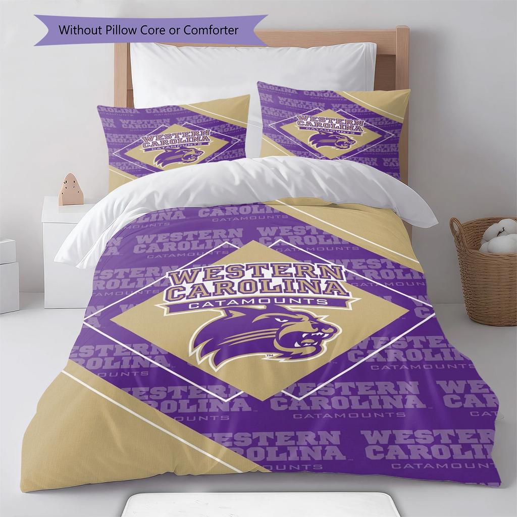 Western Carolina Catamounts Pattern Bedding Set Quilt Cover Pillowcase Home Decor Gift (1 * duvet cover + 2 * pillowcase, without core)