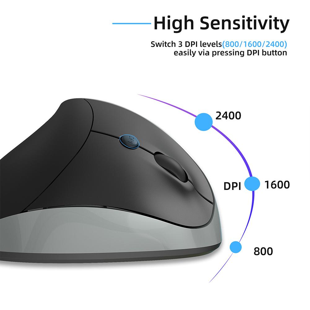 Wireless Vertical Mouse, Ergonomic Mouse, Rechargeable 2.4GHz Optical Vertical Mice, 3 Adjustable 2400DPI Levels 6 Buttons For Laptop