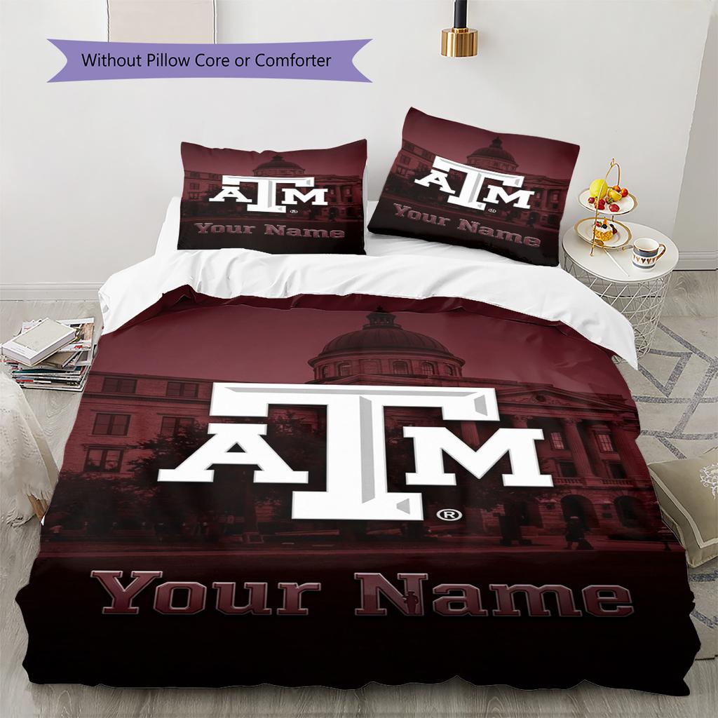 Name Custom Texas A&M Pattern Bedding Set Quilt Cover Pillowcase Home Decor Gift (1 * duvet cover + 2 * pillowcase, without core)