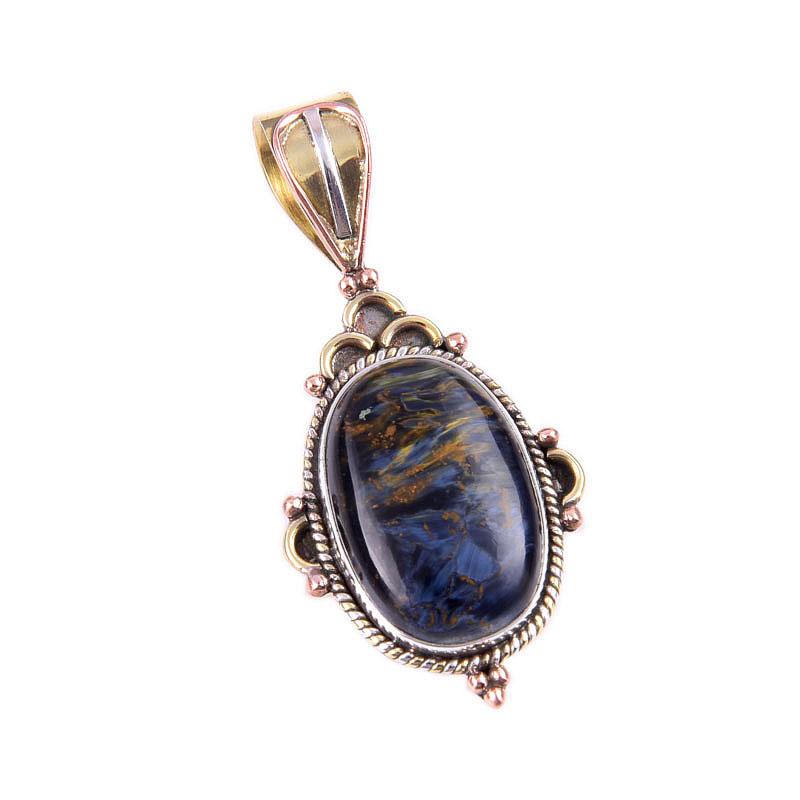 Natural Pietersite Gemstone 925 Solid Sterling Silver TwoTone Pendant 1.50" F6w86