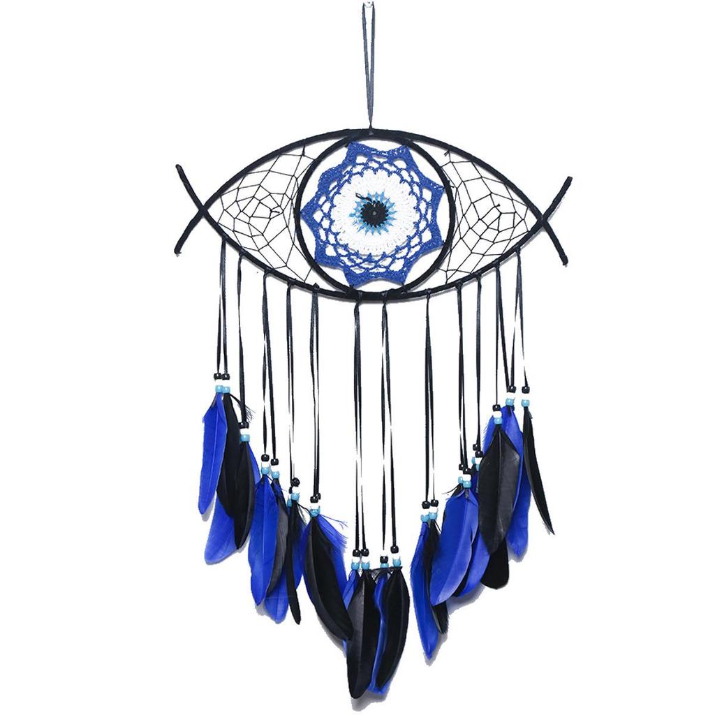 Evil Eye Feather Dream Catcher Pendant - Handmade Decorative Woven Craft