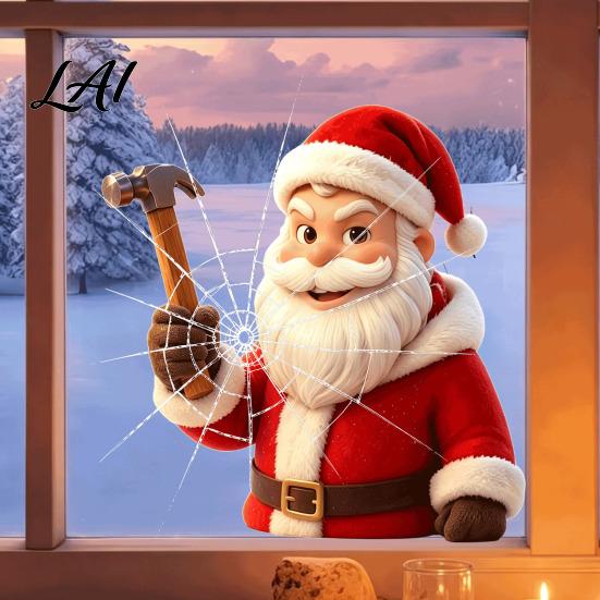 Removable Glass Stickers Christmas Santa Claus Reusable PVC Window Static Sticker Holiday Theme Wall Clings