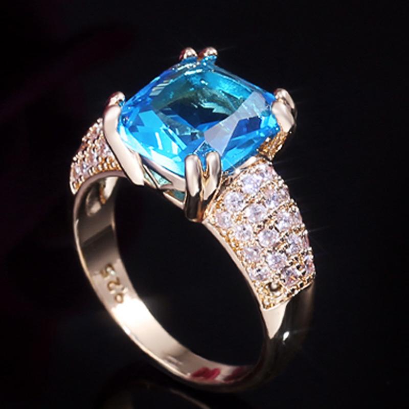 Винтажные женские кольца с кубическим цирконием для вечеринок с ослепительным небесно-голубым хрустальным камнем, подарок на годовщину для жены, кольцо вечности