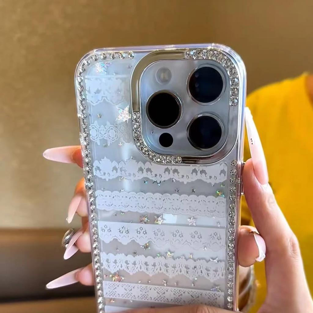 Корейское белое кружево для чехла мобильного телефона iPhone Apple 16/17pro 14 блестящие стразы-звезды 15 больших отверстий 13 комплектов