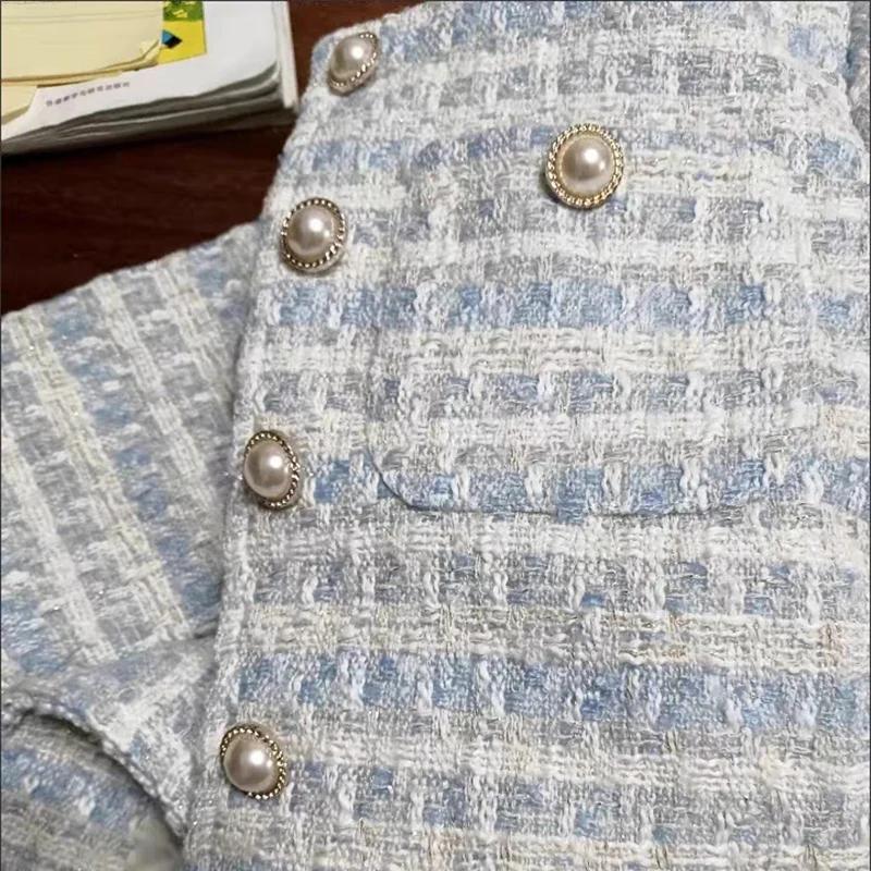 Women Loose Office Pocket Short Coat Single-breasted Tweed Cardigan Coat Autumn Winter Thickened Casual Long Sleeve Jacket Coat