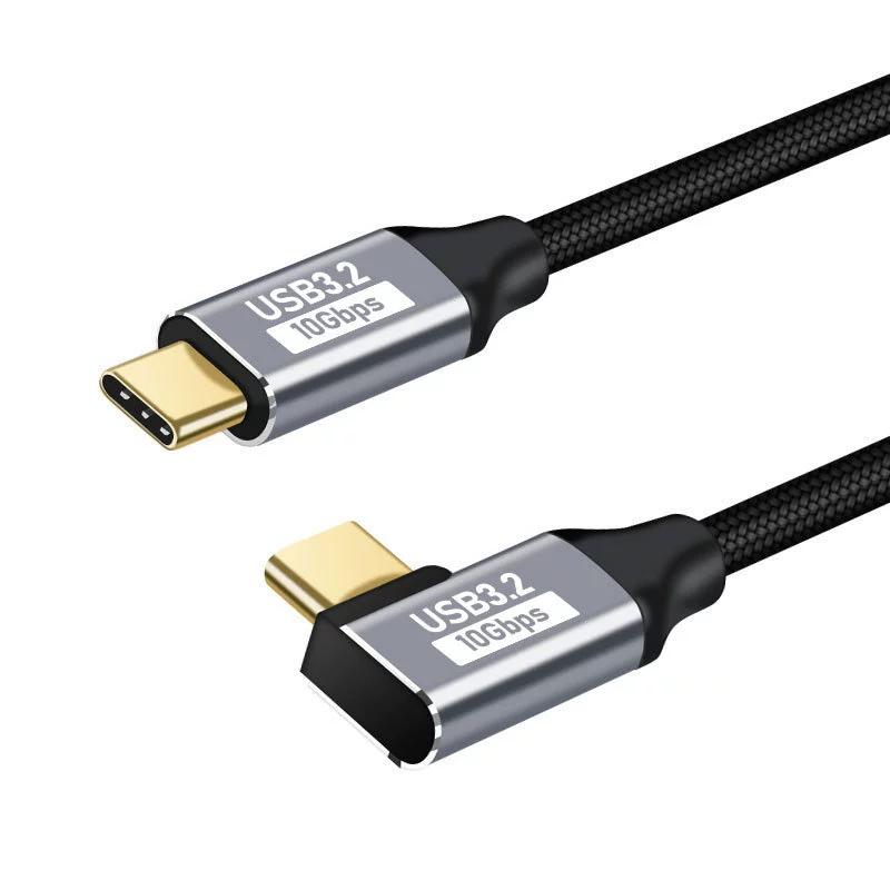 Удлинительный кабель USB C под углом 90 градусов, передача питания 100 Вт, передача данных 10 Гбит/с, USB 3.1 Gen 2, плетеный кабель «папа-мама»
