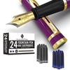 Wordsworth & Black Fountain Pen Set, 18K Plated Medium Nib, 24 Pack Ink Cartridges, Ink Refill Converter & Gift Box, Gold Finish, Calligraphy, [Velvet