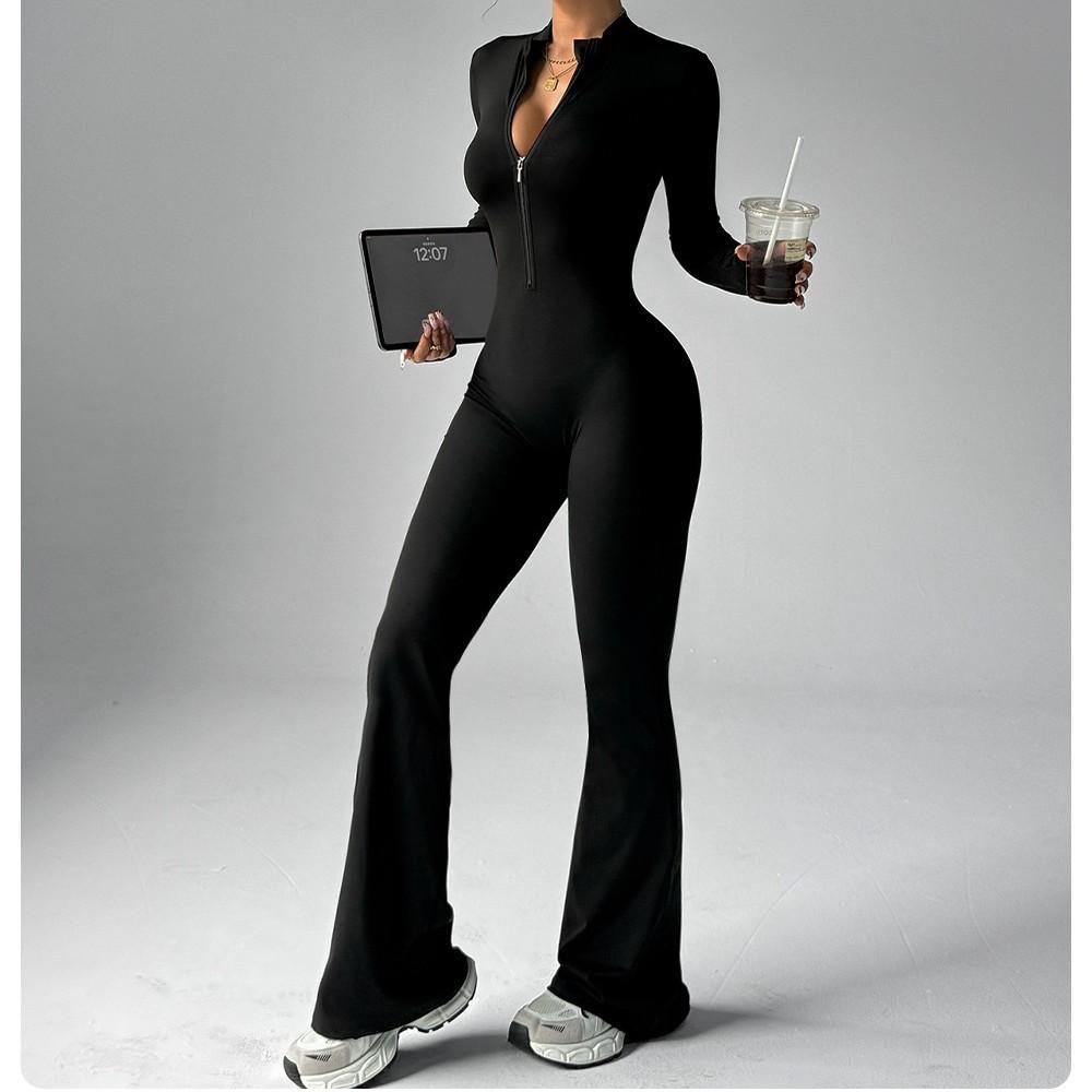 JYL Long I Knit Vest Elastic Slim Camisole Yoga Gym Jumpsuit Women