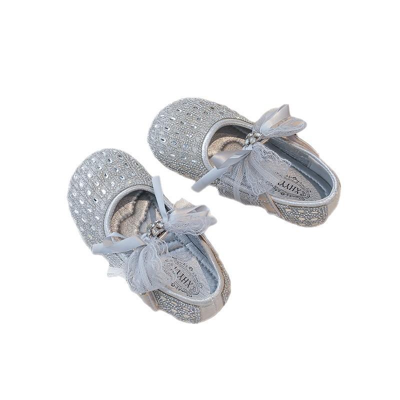 Spring new girls sweet princess shoes bow rhinestone foreign style shallow mouth leather shoes fashion children's crystal shoes