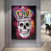 Поп-граффити, художественный череп с короной, плакаты и принты, абстрактная уличная настенная художественная картина для бара, гостиной, украшения дома