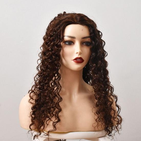 Африканские женские длинные курчавые вьющиеся парики, естественный вид, парики из высокотемпературного шелкового волоса, долговечный модный пушистый черный парик с центральным пробором, головные уборы