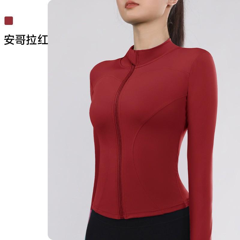 Womens Long Sleeve Zipper Stand Collar Yoga Top Tight Fitness Jacket Quick Dry Workout Shirt Pilates