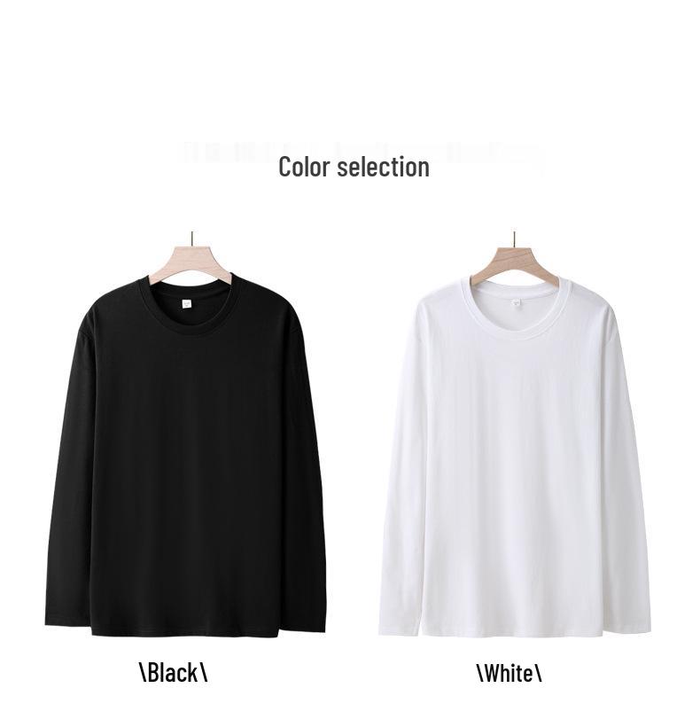 Мужская футболка большого размера с круглым вырезом, длинным рукавом, из гребенного хлопка - однотонная, стиль весна/осень