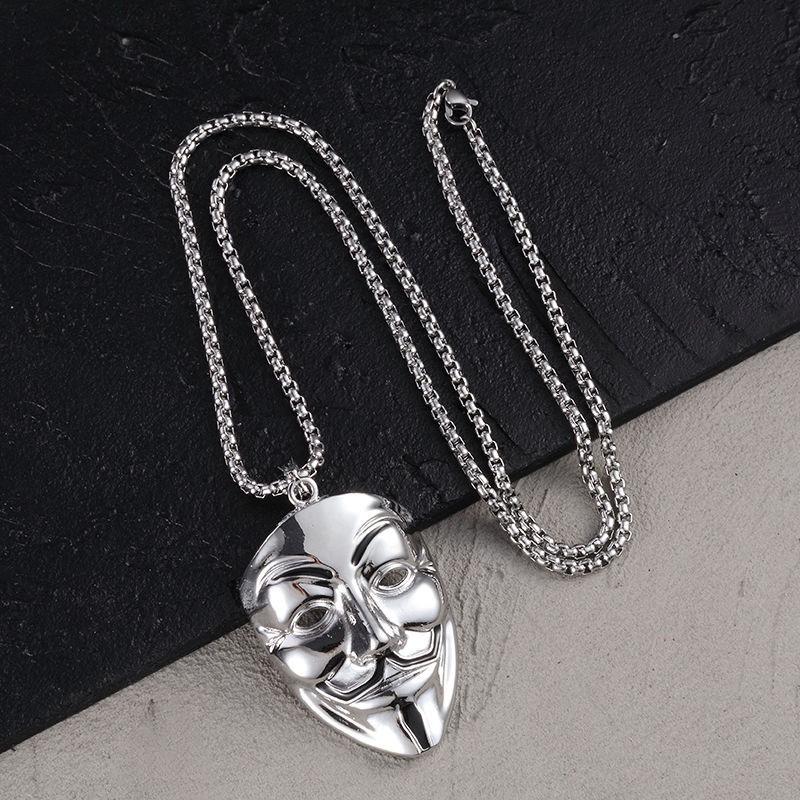 Smile Clown Mask Necklace Red Titanium Steel Necklace Hip Hop Hip Street Long Sweater Chain Pendant