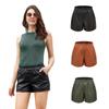 Summer Women Simple Style Pu Leather Loose Solid Color Casual Shorts