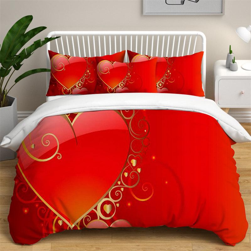 Love Heart Bedding Collections Queen Size Microfiber Romantic Wedding Duvet Cover Collection Gift For ValentineS Day For Girls Women Bedroom