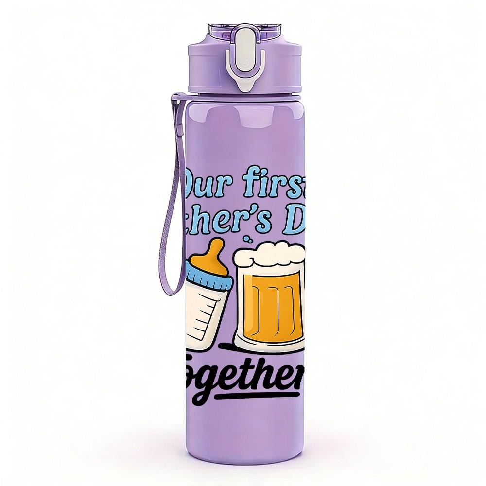 1PC Our First Fathers Day 750ml Color Plastic Sports Water Bottle Leakproof Flip Straw Lid Suitable for Sports Office Home Use