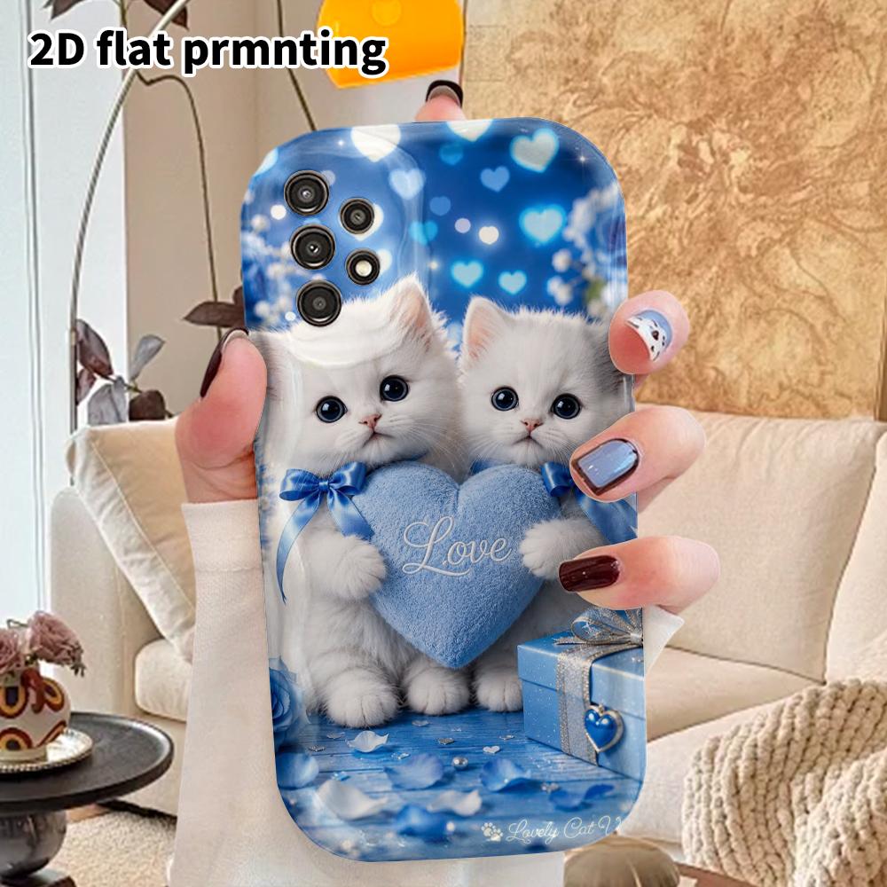 Phone Case: 2D Flat Samsung Galaxy A34 A35 M05 M06 S20 S22 S21 FE Plus 5G Protective Case, Couple Style, Cat Heart, Christmas and Halloween Gift