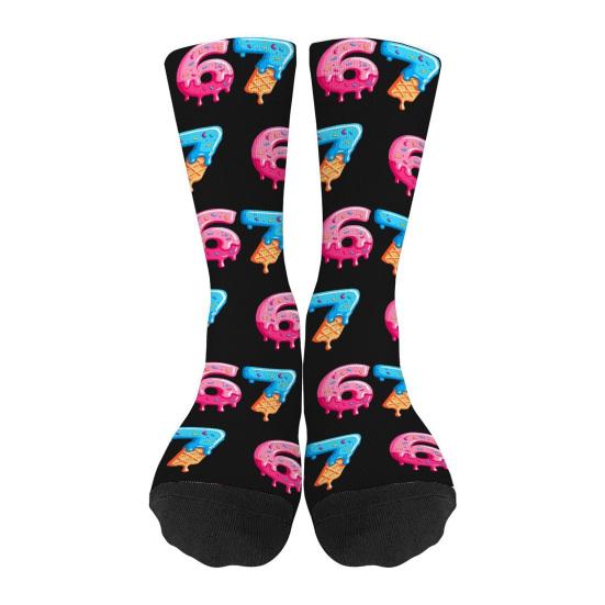Funny 67 Crew Socks 6 7 Creams Drips Casual Socks Six Seven Meme Socks for Men Women Boys Girls Christmas Gifts