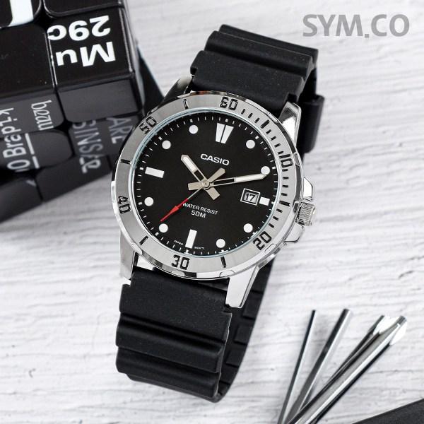 Casio Черные круглые спортивные уретановые часы Diverlook Black Marlin