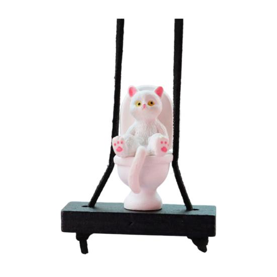 Подвеска для автомобиля в виде унитаза с изображением кота, подвесное украшение для зеркала заднего вида с шнурком, юмористические аксессуары для салона автомобиля