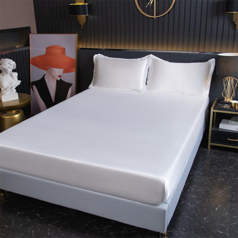 Satin Sheets Fitted Sheet Solid Color Rayon Mattress Cover Elastic Band Bed Sheet King 200x200 200x220 No Pillowcase Beddings