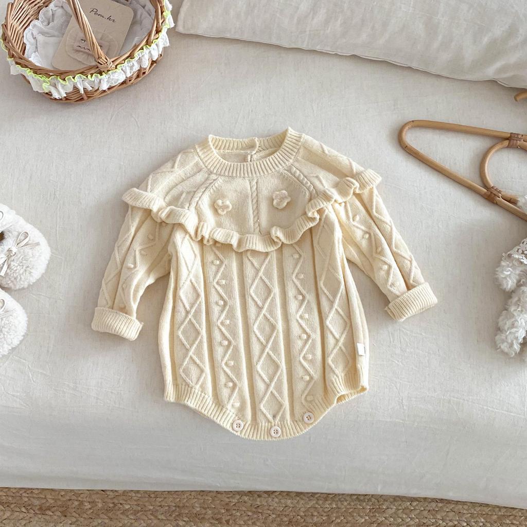 Baby Solid Color Winter Romper 2025 - Korean Style Jacquard Onesie for Newborns. Super Cute and Trendy!