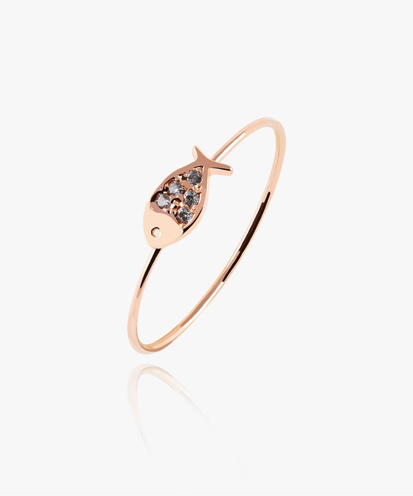 Helene Jewelry 14K Дави Кубический Рыба Мисс Кольцо Кольцо с Золотой Нитью (Тип А)