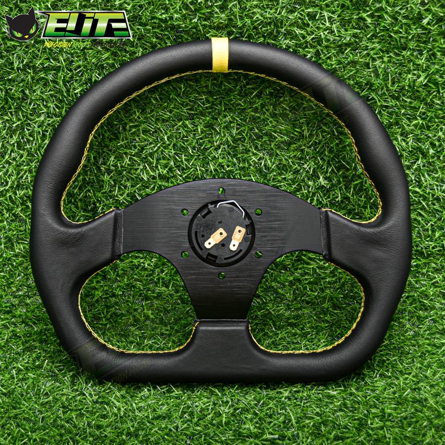 JDM Universal 13inch D Shape Leather Steering Wheel Flat Dish Racing Sports Gaming Steering Wheel