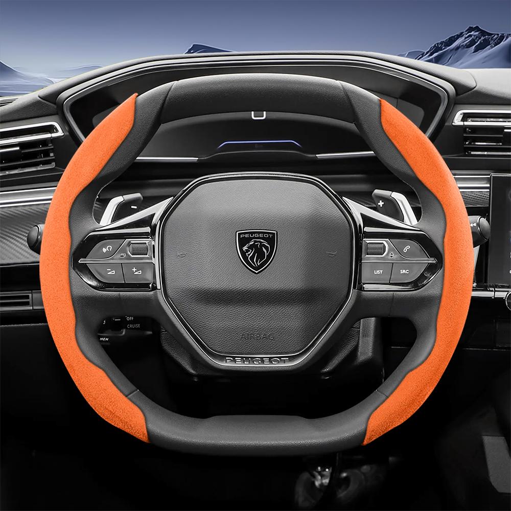 vcxja9 Suitable for Peugeot Sports Suede Steering Wheel Cover with Split Snap-On Anti-Slip Design for Models Such as 208 E-208, 2008 E-2008, 3008
