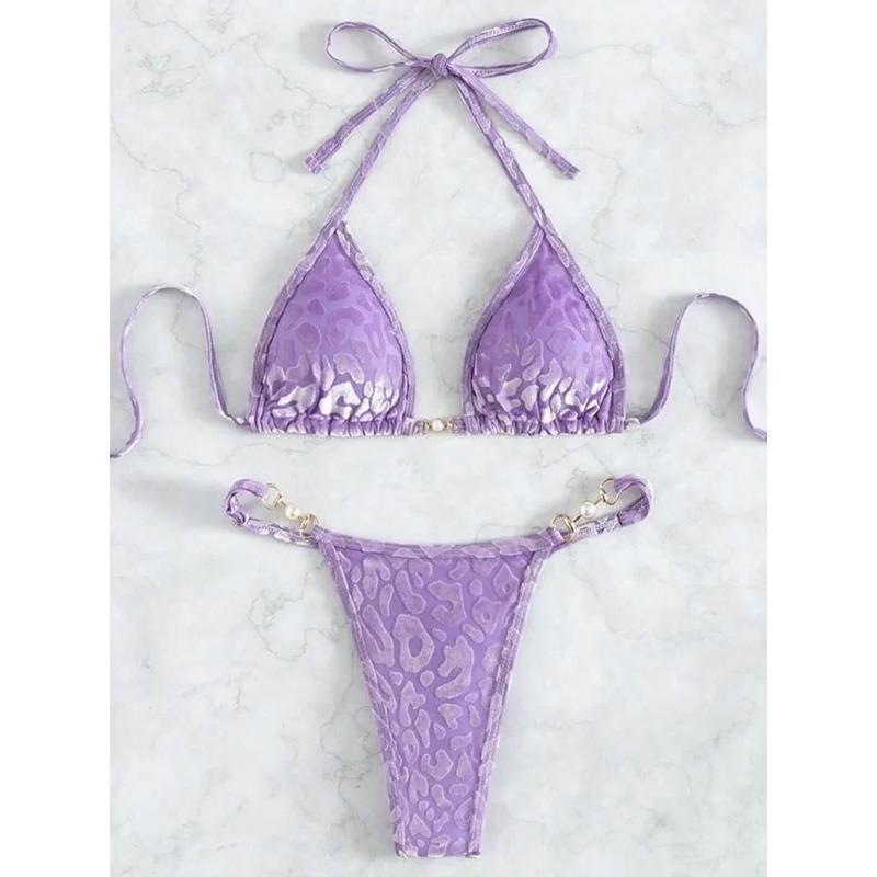 Сексуальный леопардовый бархатный бикини мини микро стринги бикини женский купальник женский купальник раздельный купальник халтер купальный костюм плавать