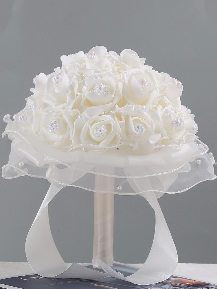 Свадебный букет невесты ручной работы с хрустальной лентой и стразами, свадебный букет подружки невесты, свадебные искусственные цветы для свадьбы