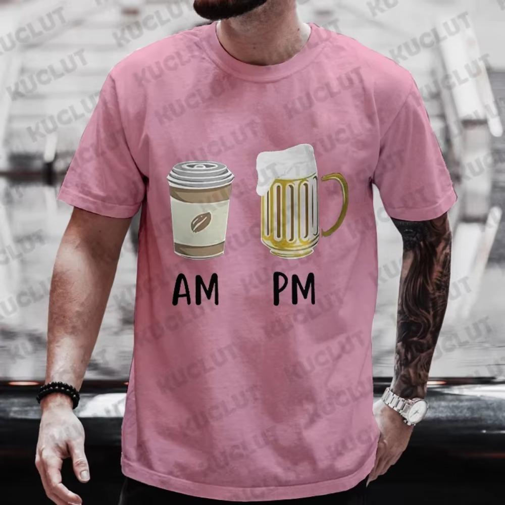 Футболка с рисунком Coffee AM Beer PM для мужчин, летние футболки с коротким рукавом для любителей пива, вечеринки, свободная одежда Y2k, уличная одежда
