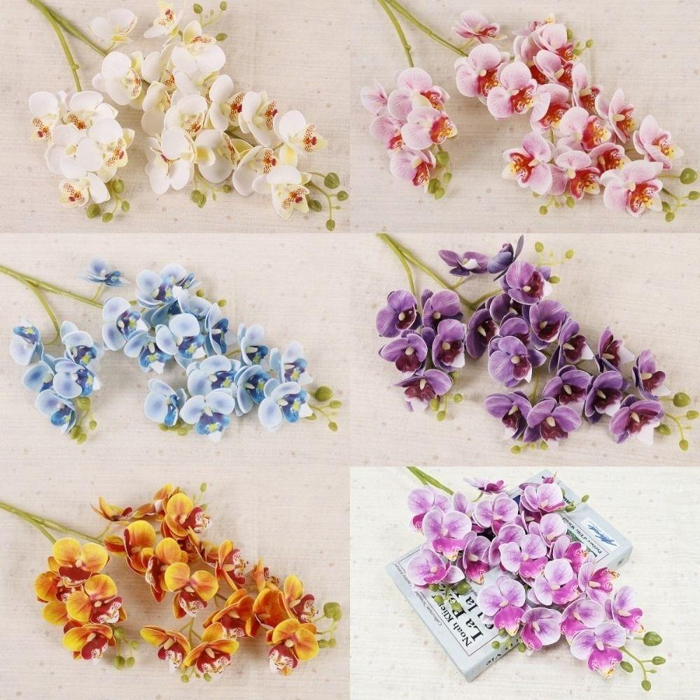 21 Heads Artificial Phalaenopsis Branches Real Touch 2 Fork Fake Mini Flowers Realistic Handmade Simulation Plant Balcony Decor