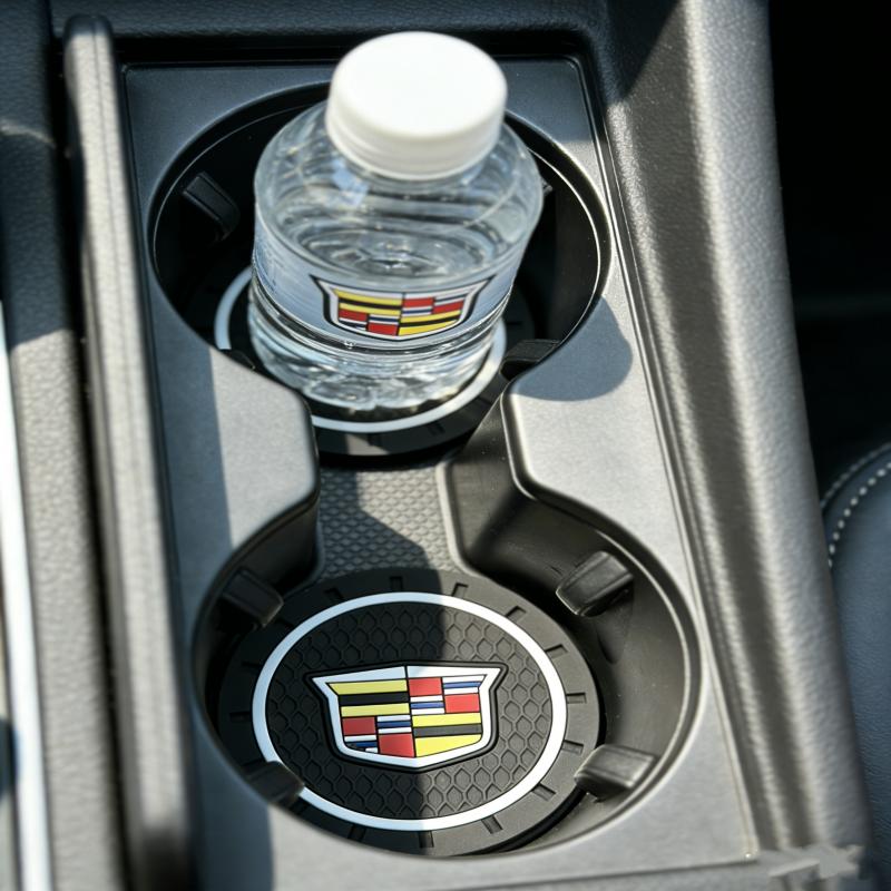PVC Car Water Coaster Anti-Slip Cup Mat Pad Decoration for Cadillac Escalade Deville Seville XT5 XTS CTS BLS SLS SRX XLR CT5 CT4