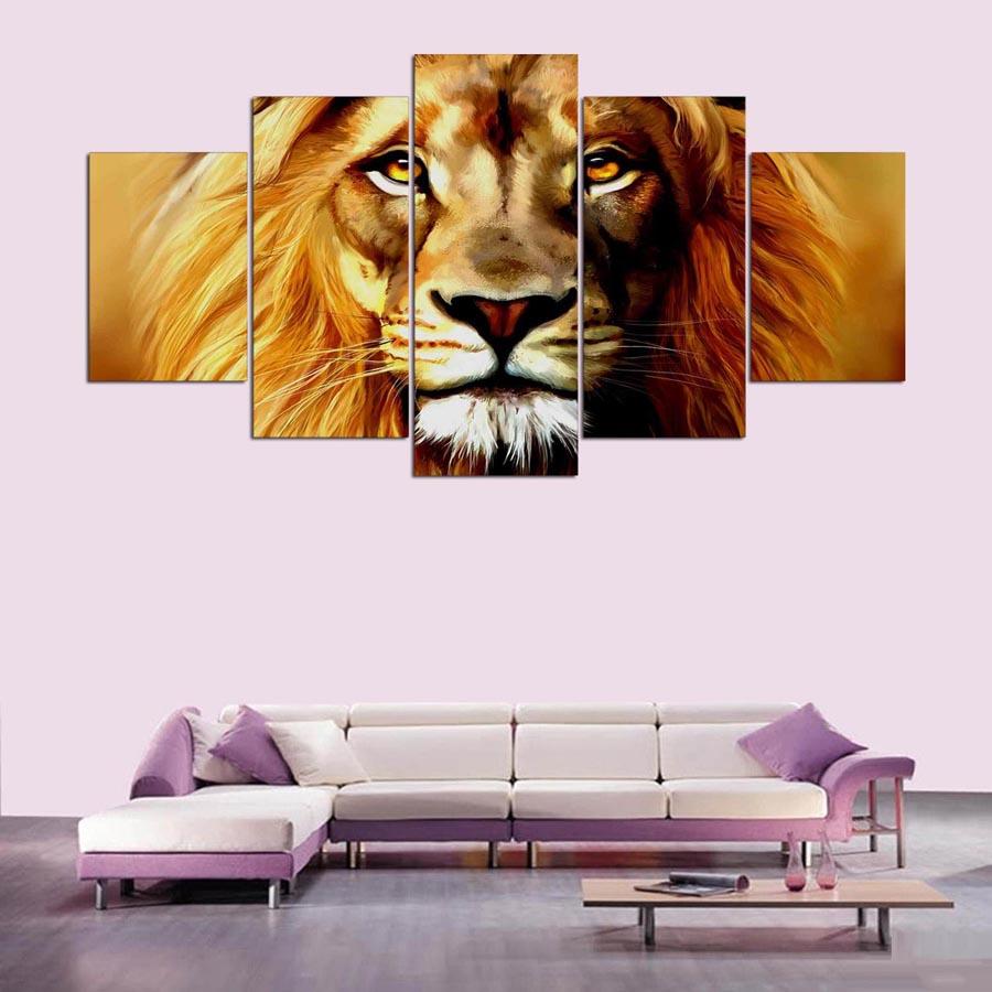 5 Piece Wall Art Canvas Paintes Animals Lions Vintage Poster Paintings Modular Home Decor Pictures For Living Room Decoration