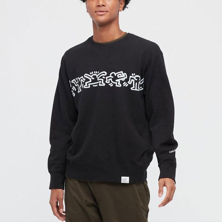 Uniqlo Свитшот с принтом персонажа мультфильма Кита Харинга, с круглым вырезом, унисекс, черный 446370-09