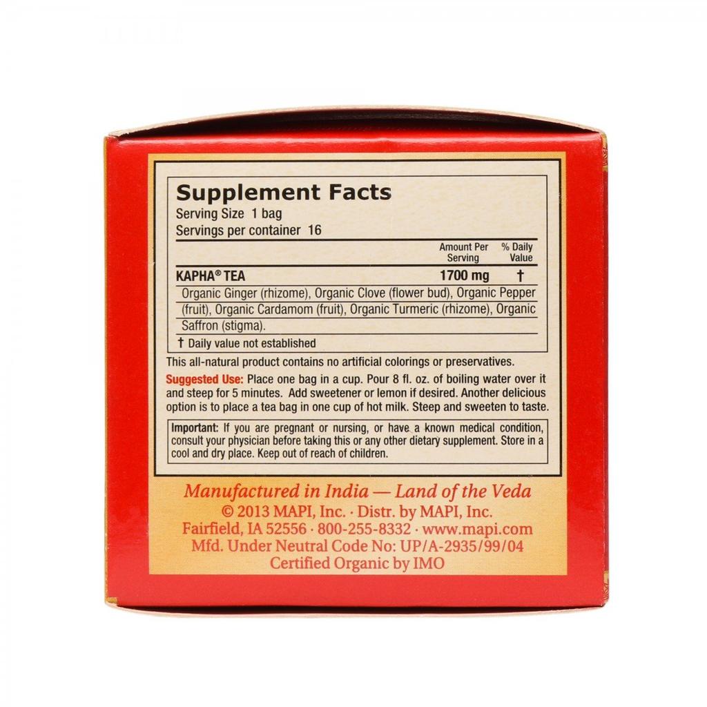 Kapha Tea (16 Pack, 1700 Mg), Organic Kapha Tea Maharishi Ayurveda
