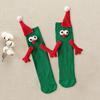 1 Pair Christmas Couple Socks Cartoon Shape Magnetic Hand-linking Festive Mid-tube Thick Warm Anti-slip