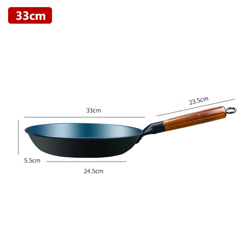 Плоская сковорода, китайская традиционная железная сковорода с деревянной ручкой, воки без покрытия, антипригарная кастрюля для газовых и индукционных плит