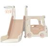 Children Slide Set, Kids Slide Set Including Bus, Slide, Activity Ladder, Basketball Hoop And Matching Basketball