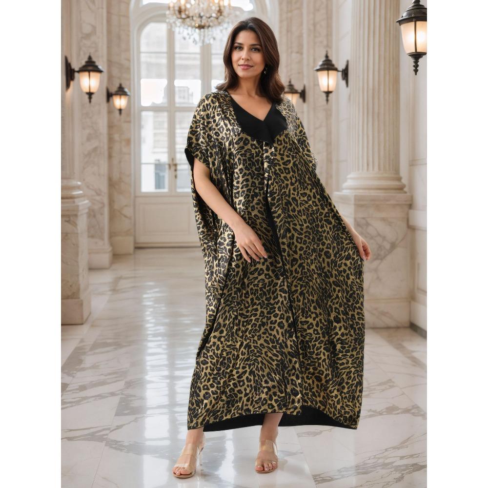 Бронзовая пляжная блуза с леопардовым принтом, лацканы, турецкий халат, роскошный дубайский халат, элегантный кафтан