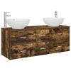 Bathroom Furniture Set 3 Pcs Smoked Oak 129 X 44.5 X 80 Cm