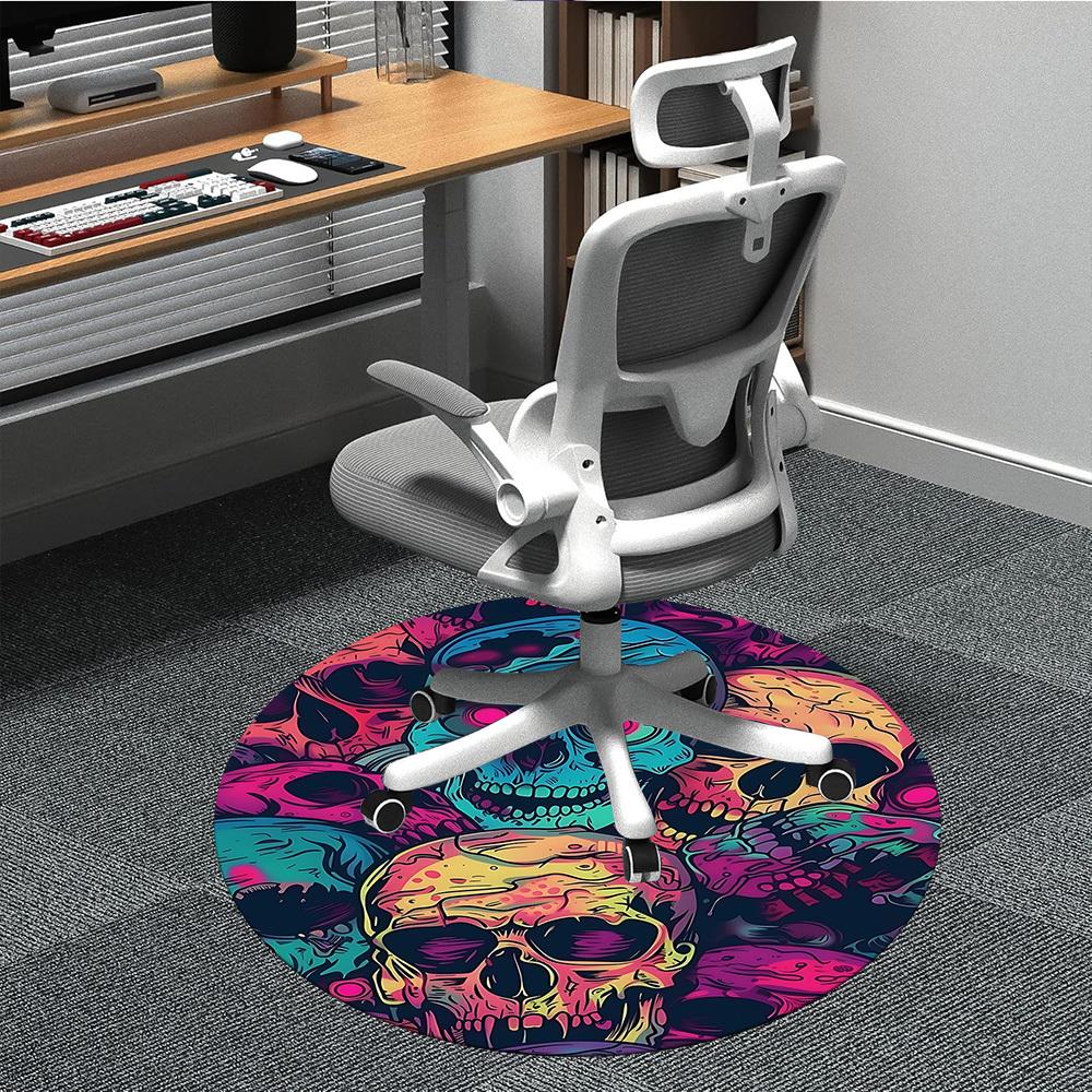 1PC Skull Vibrant Office Round Area Rug, Mat Suitable For Office, Under Office Chairs Bedroom Living Room Home Decor, Room Deco